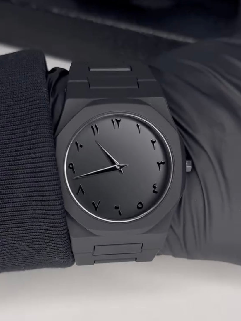 Arabic Aura Black Dial Watch – Minimalist Stainless Steel Timepiece with Arabic Numerals
