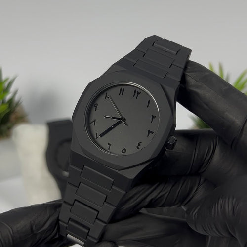 Arabic Aura Black Dial Watch – Minimalist Stainless Steel Timepiece with Arabic Numerals