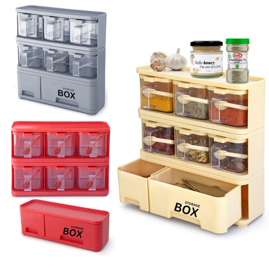 Storage Box Condiments & Spice Rack With 6 Spice Jars And Spoons