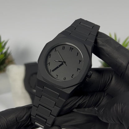 Arabic Aura Black Dial Watch – Minimalist Stainless Steel Timepiece with Arabic Numerals