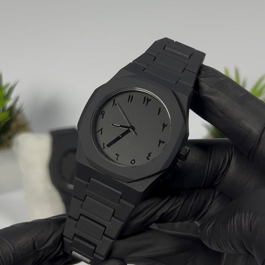 Arabic Aura Black Dial Watch – Minimalist Stainless Steel Timepiece with Arabic Numerals